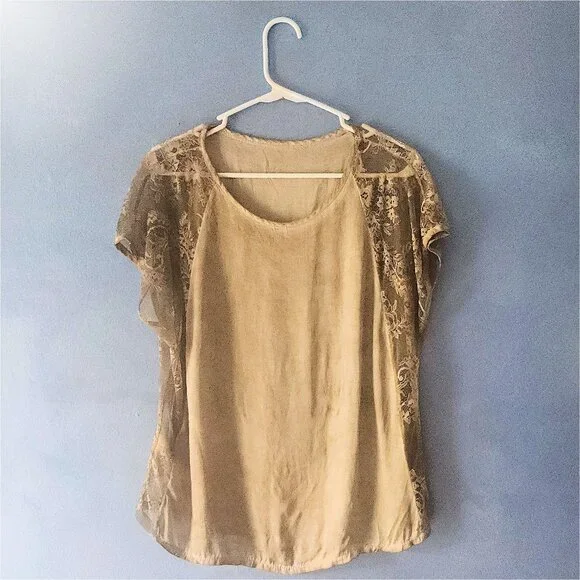 Viscose blouse with with intricate sheer floral sleeve design - new from Italy! - Picture 1 of 6